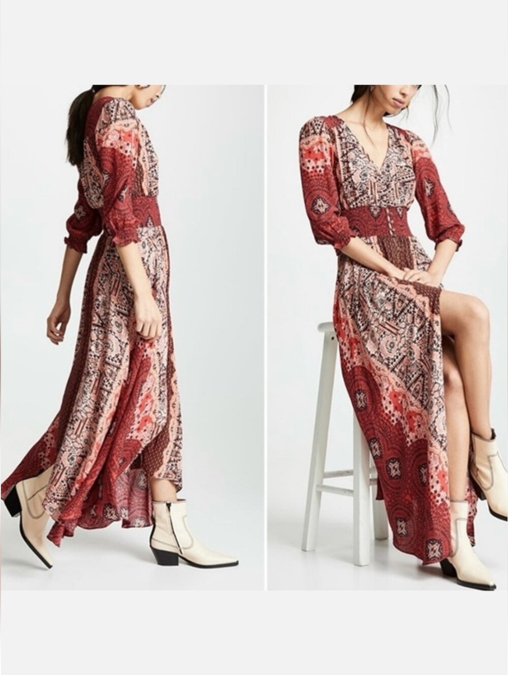 Free People Red Patchwork Paisley Maxi Dress